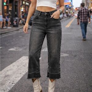 Judy Blue Wide Leg Crop Knoxville High Rise Gray Released Hem Denim Jeans